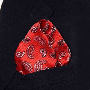 Gascoigne Pocket Square Red Black White Paisley Men's
